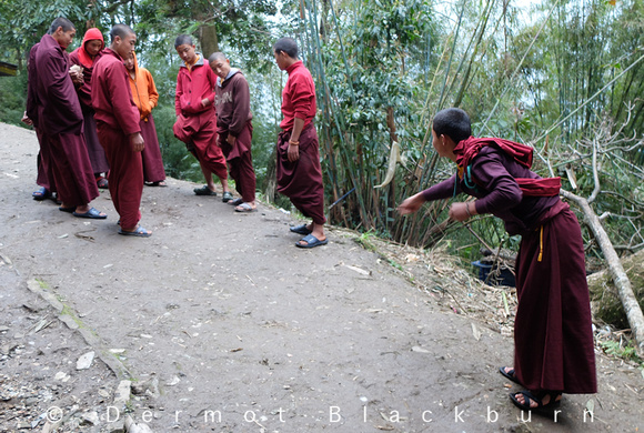 Novice monks playing 'Copy', Pemayangste Monastery, Pelling, Sikkim