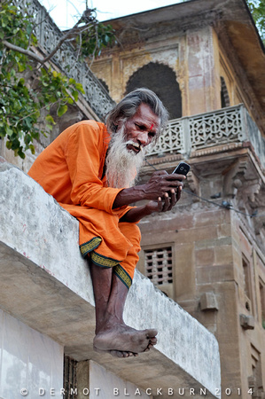 Sadhu on the phone, Varanasi, Uttar Pradesh
